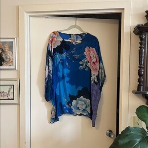 Johnny Was Royal Blue Floral Tunic with Pink & Cream Accents